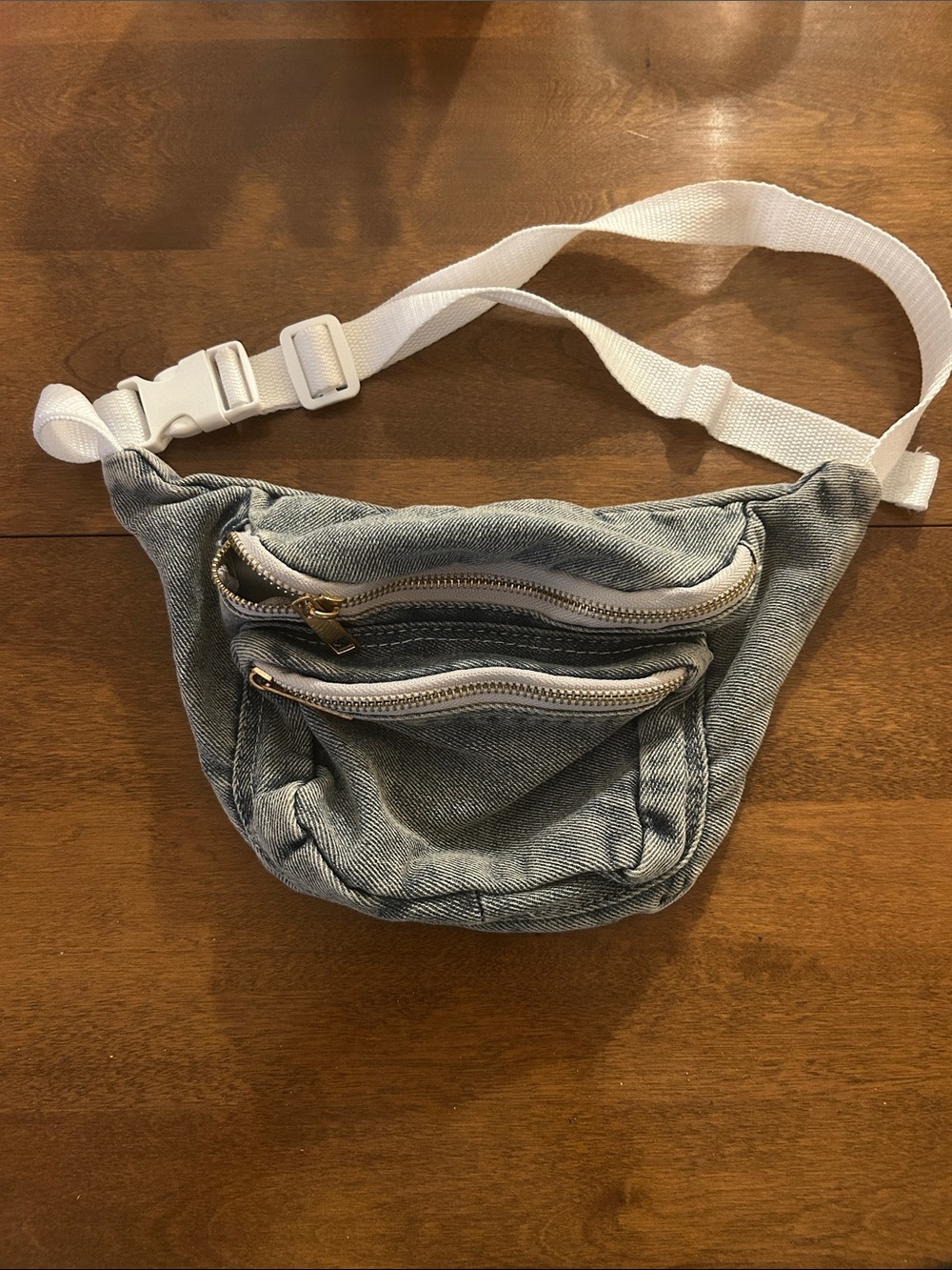 Denim Mini Waist Bag with White Strap